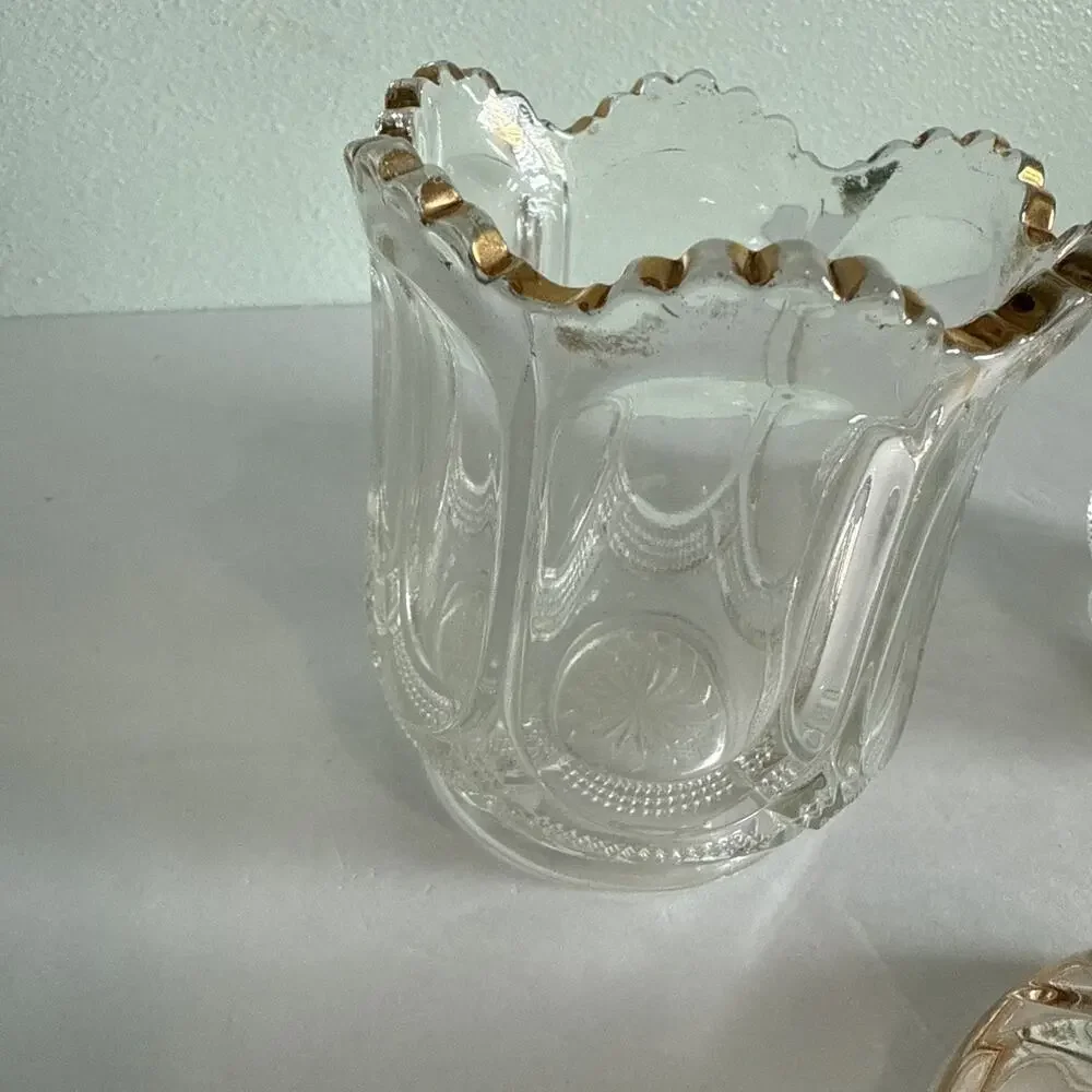 Vintage EAPG US Glass Biscuit Jar w/Lid and Sugar‎ bowl with gold Trim